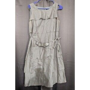 Talbots Women's Dress Olive Green Tiered Belted Layered Ruffle Fit & Flare 10